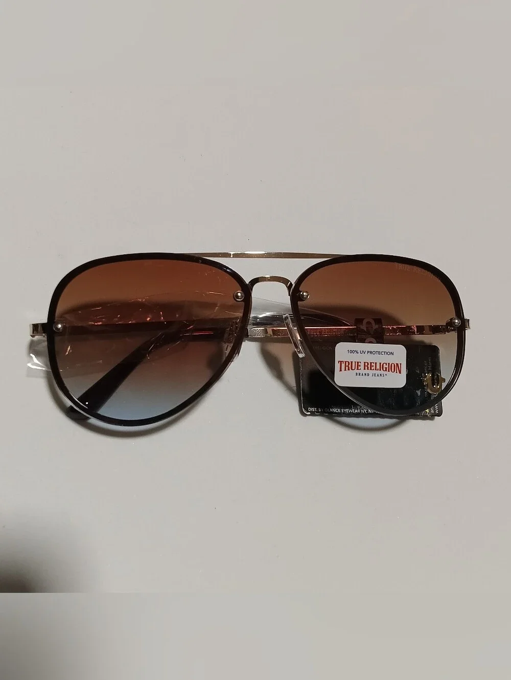 True Religion Classic Metal Aviator Sunglasses Gold Frame Gradient Lens NWT